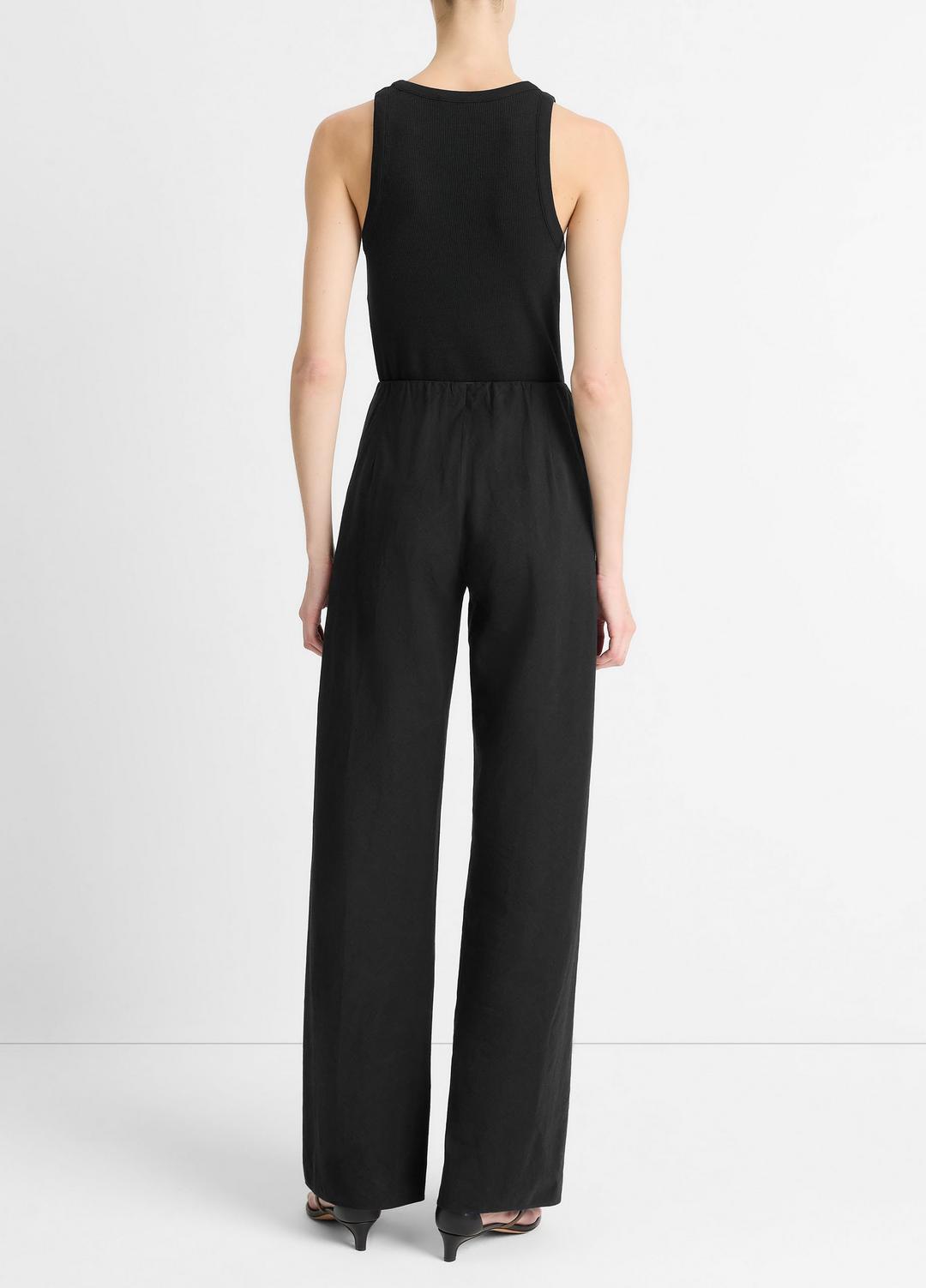 Cotton-Blend High-Waist Bias Pant in Trousers - BLACK