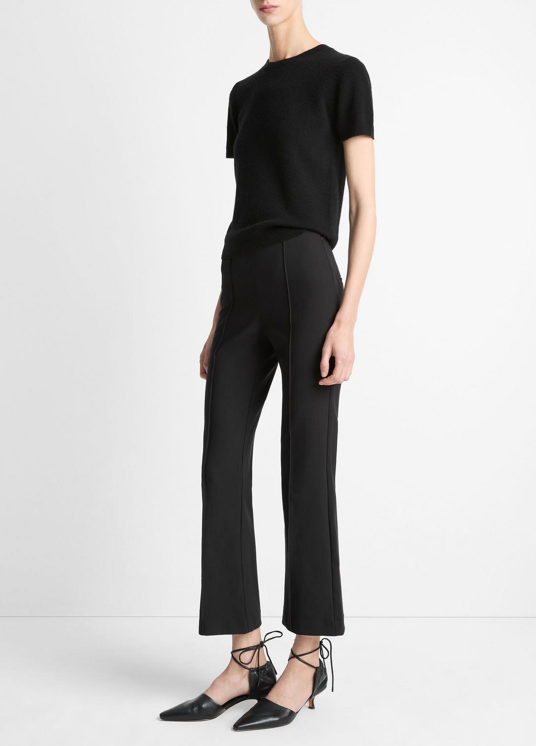 Niki Mid-Rise Pintuck Crop Flare Pant in Trousers - BLACK