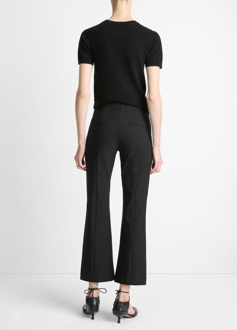 Niki Mid-Rise Pintuck Crop Flare Pant in Trousers - BLACK
