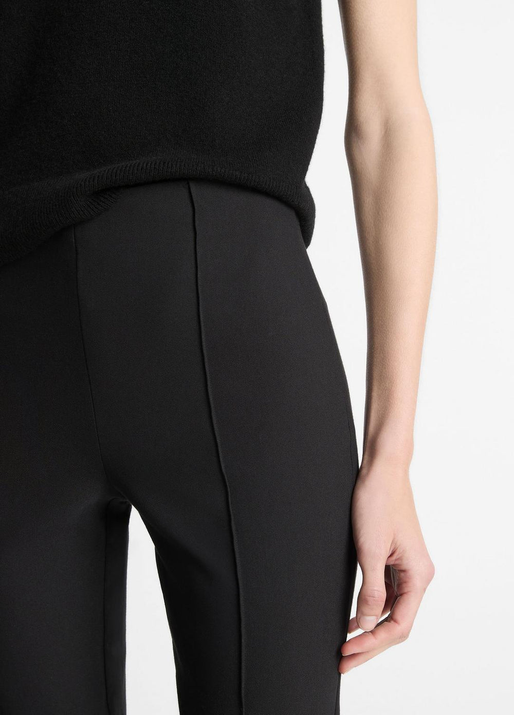 Niki Mid-Rise Pintuck Crop Flare Pant in Trousers - BLACK