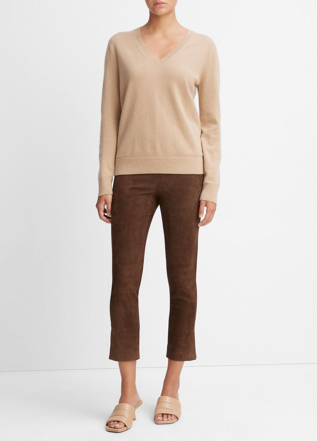 Stretch Suede Split Hem Crop Legging in Leggings - DARK WHEAT