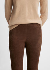 Stretch Suede Split Hem Crop Legging in Leggings - DARK WHEAT