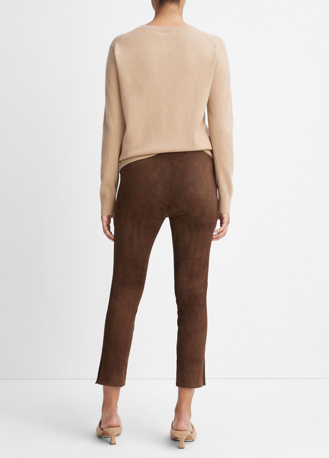 Stretch Suede Split Hem Crop Legging in Leggings - DARK WHEAT