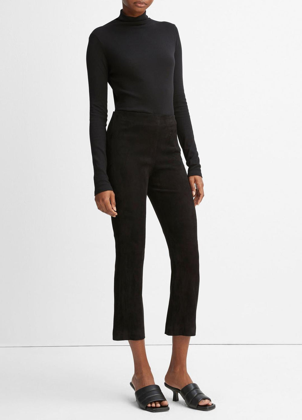 Stretch-Suede Cropped Flare Legging in Leggings - BLACK