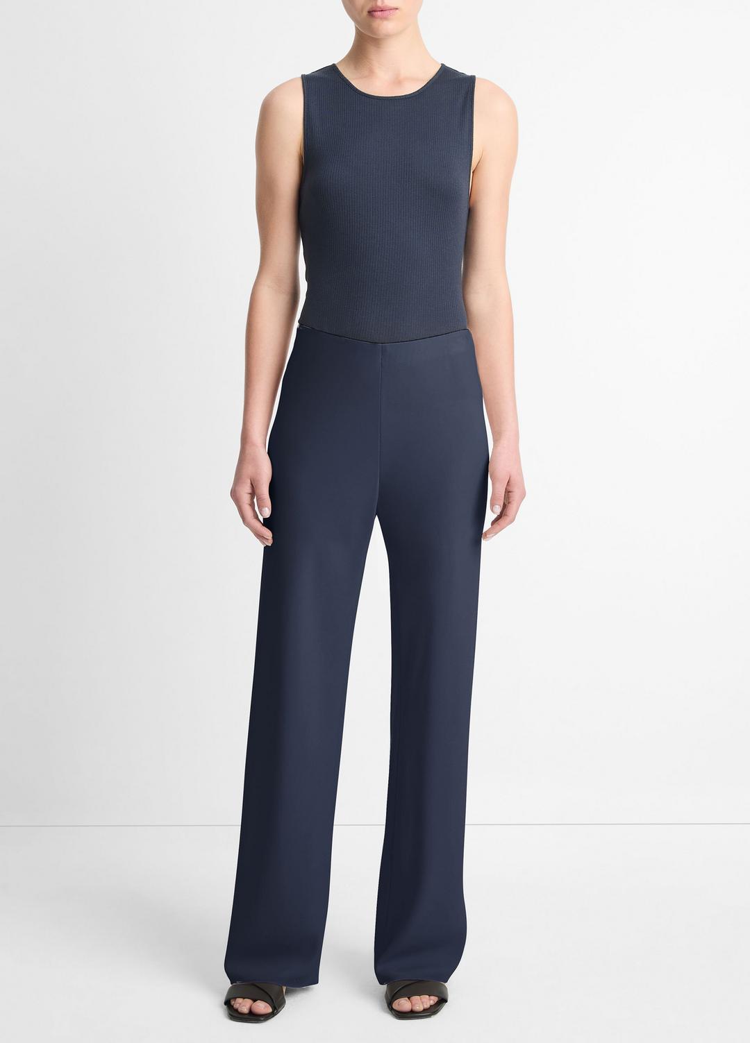 Colette High-Rise Crepe Bias Pant in Trousers - COASTAL BLUE