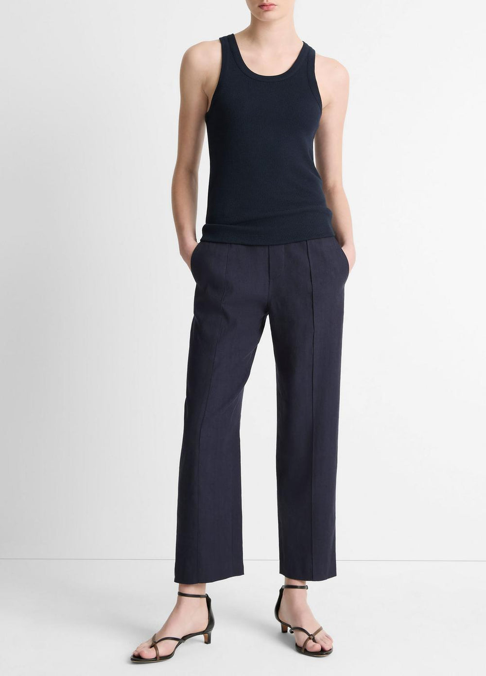 Grace Mid-Rise Linen-Blend Pull-On Pant in Trousers - COASTAL BLUE