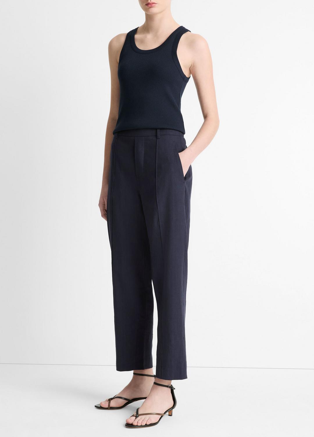 Grace Mid-Rise Linen-Blend Pull-On Pant in Trousers - COASTAL BLUE