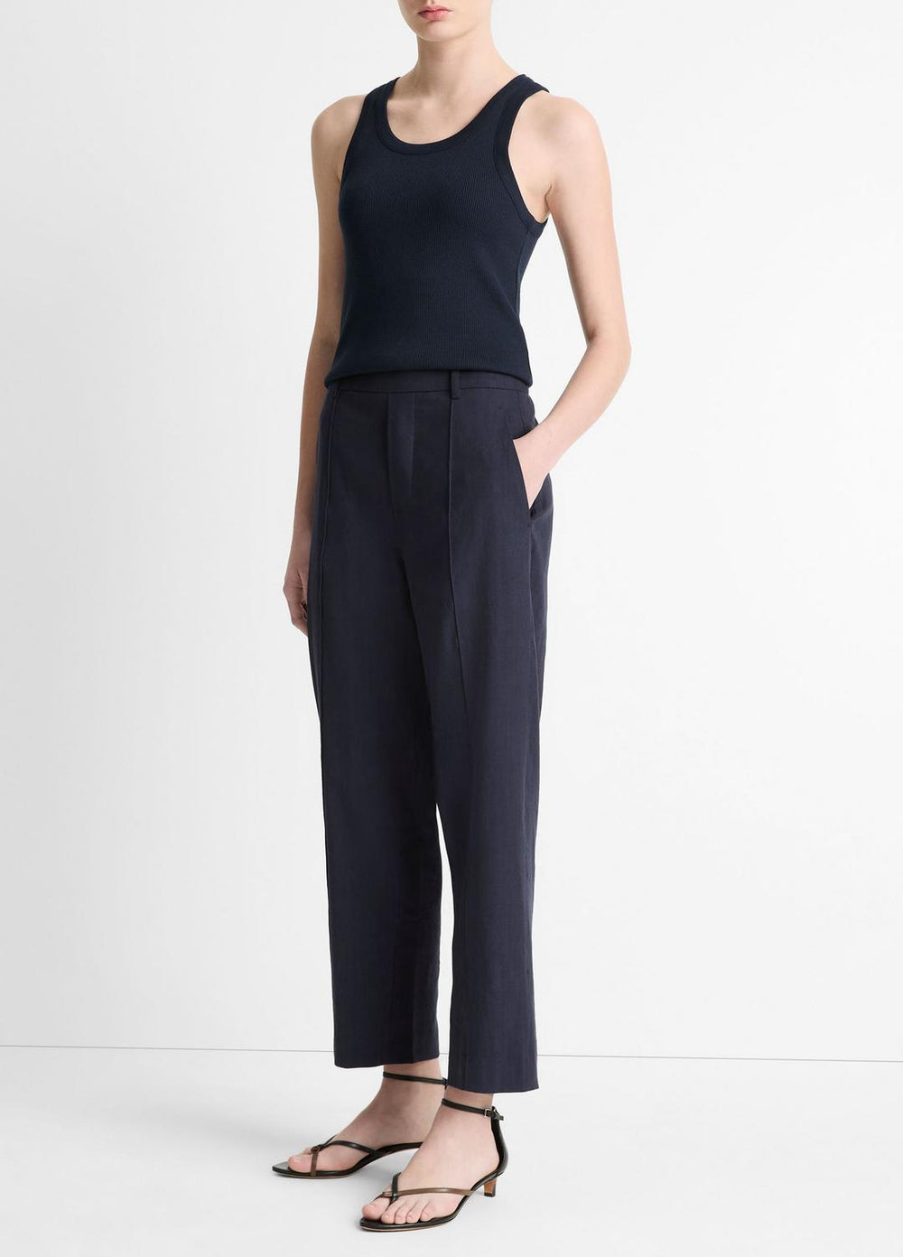 Grace Mid-Rise Linen-Blend Pull-On Pant in Trousers - COASTAL BLUE