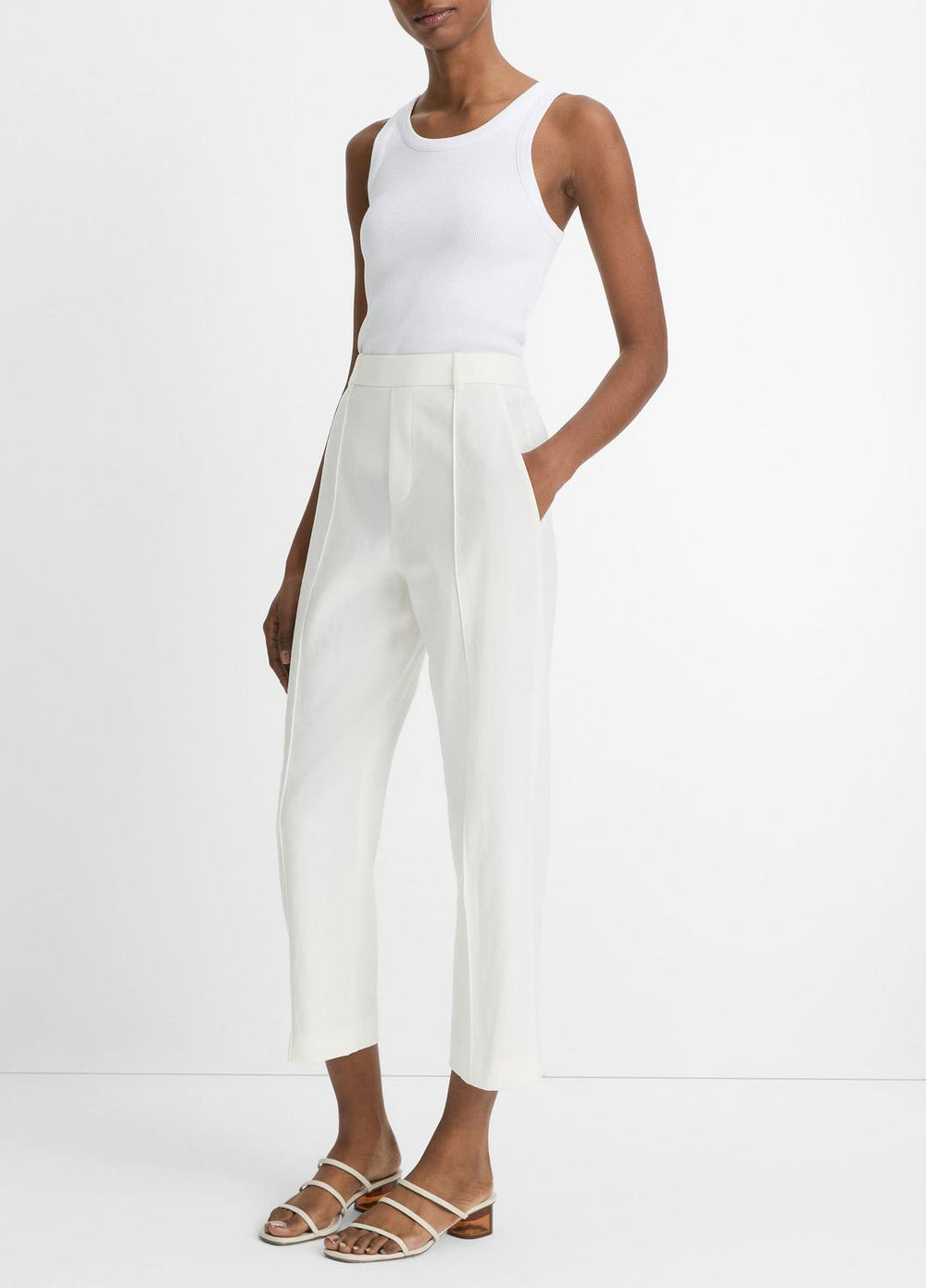 Grace Mid-Rise Linen-Blend Pull-On Pant in Trousers - OFF WHITE