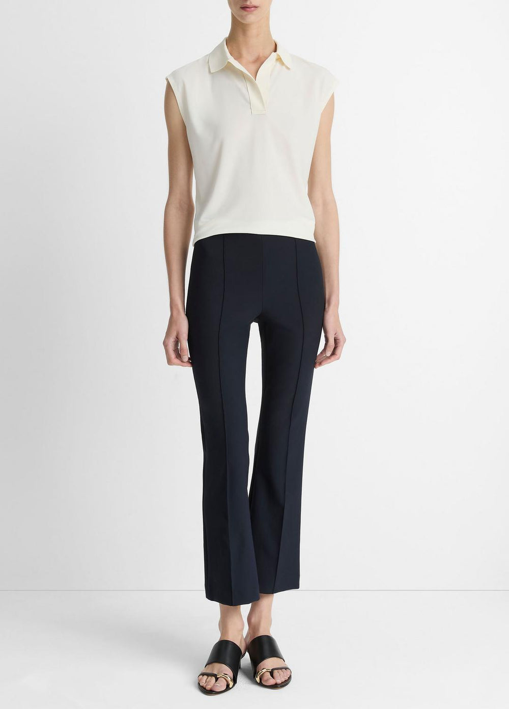 Niki Mid-Rise Pintuck Crop Flare Pant in Pants - COASTAL BLUE