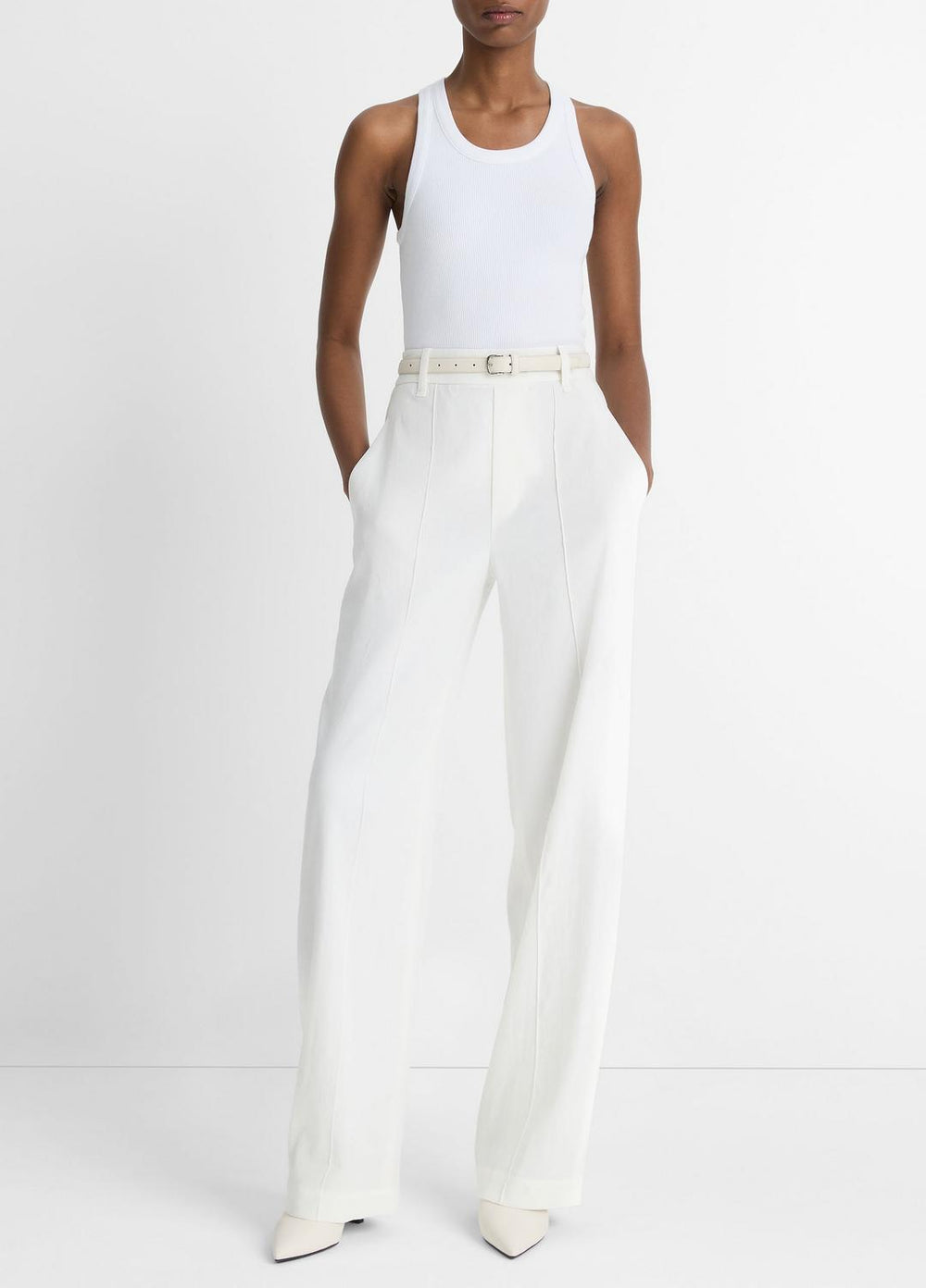 Linen-Blend High-Rise Pull-On Pant in Trousers - OFF WHITE