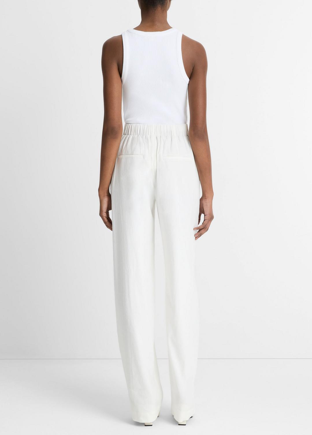 Linen-Blend High-Rise Pull-On Pant in Trousers - OFF WHITE