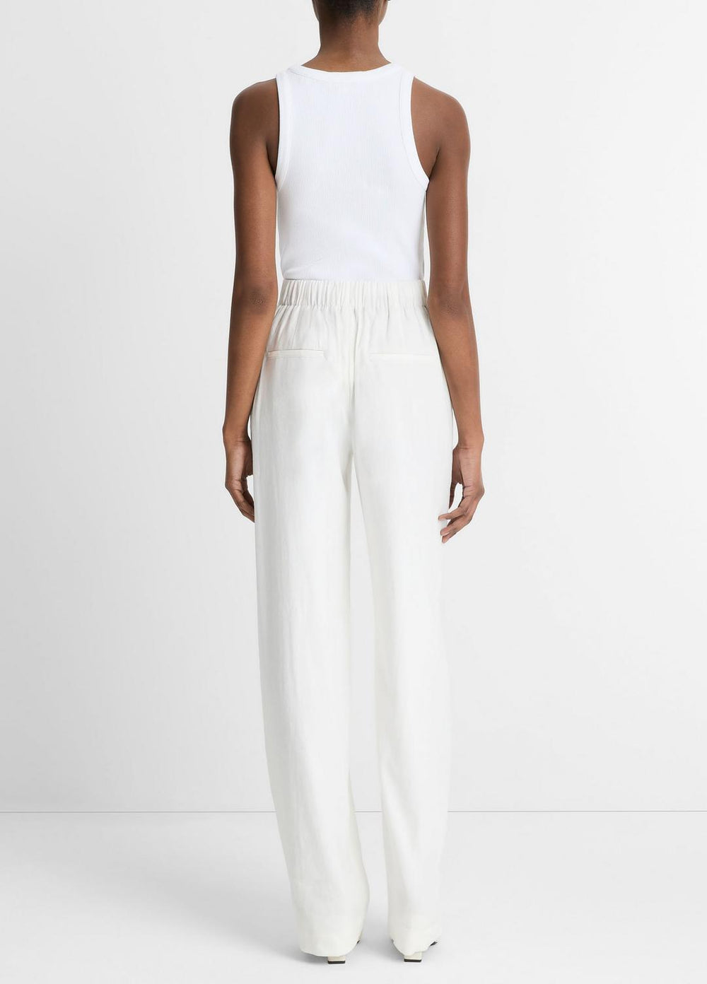 Linen-Blend High-Rise Pull-On Pant in Trousers - OFF WHITE