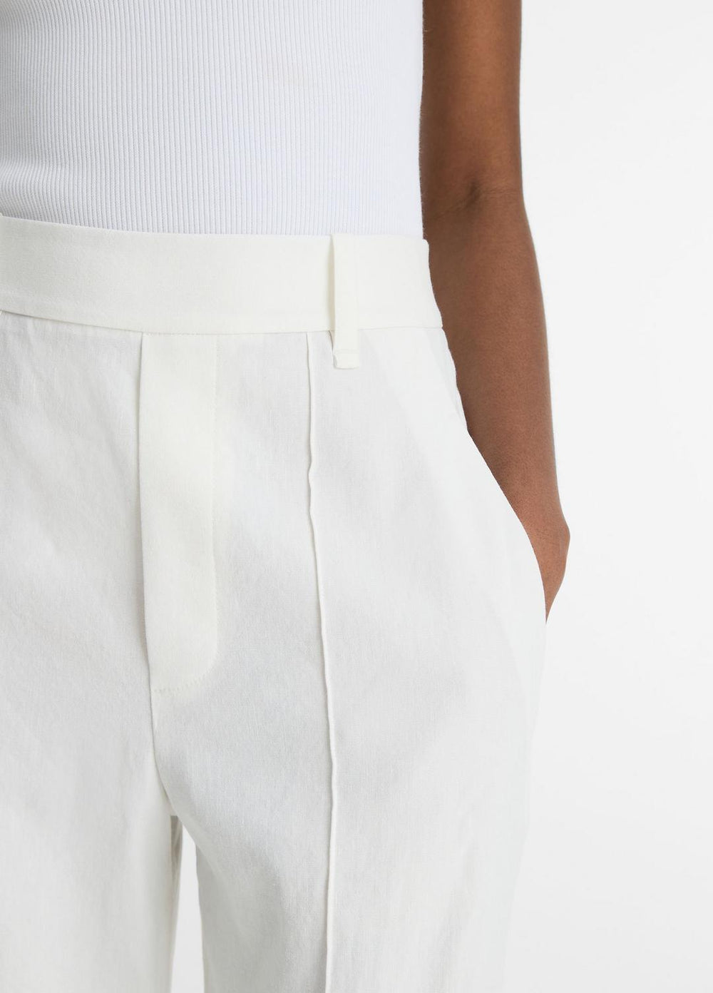 Linen-Blend High-Rise Pull-On Pant in Trousers - OFF WHITE