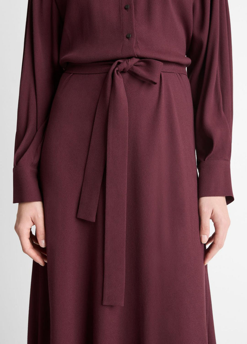 Crepe Collar-Stand Shirt Dress in Dresses - OXBLOOD