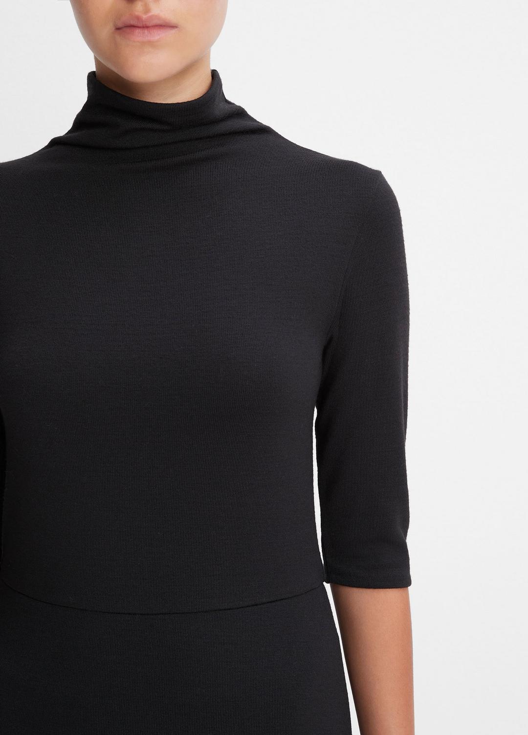 Elbow-Sleeve Turtleneck Dress in Dresses - BLACK