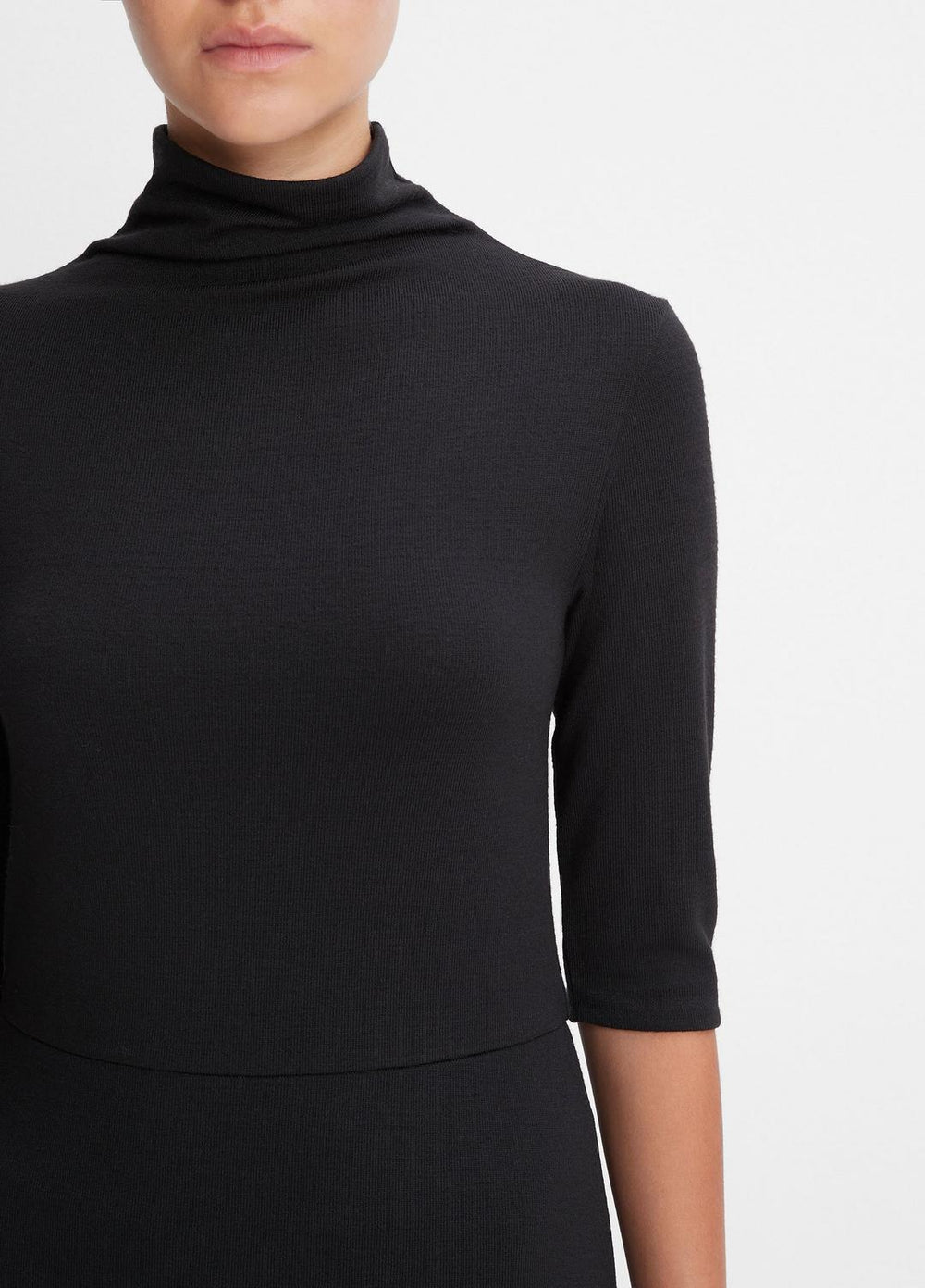 Elbow-Sleeve Turtleneck Dress in Dresses - BLACK