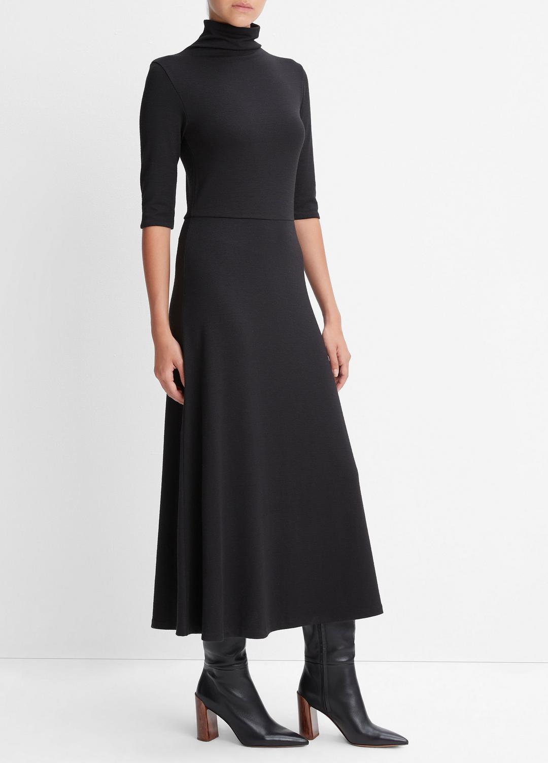 Elbow-Sleeve Turtleneck Dress in Dresses - BLACK