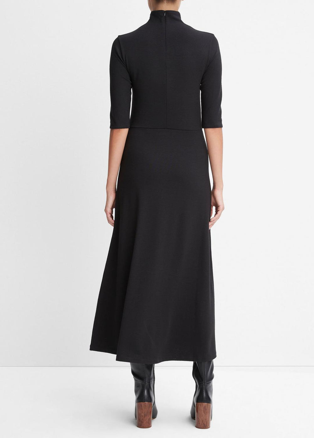 Elbow-Sleeve Turtleneck Dress in Dresses - BLACK