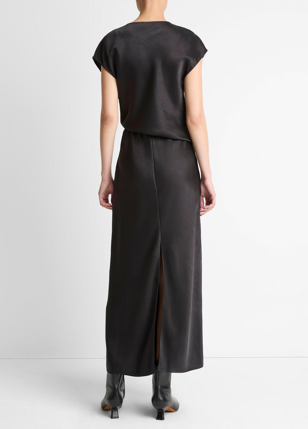 Draped Satin Cowl-Neck Dress in Dresses - BLACK