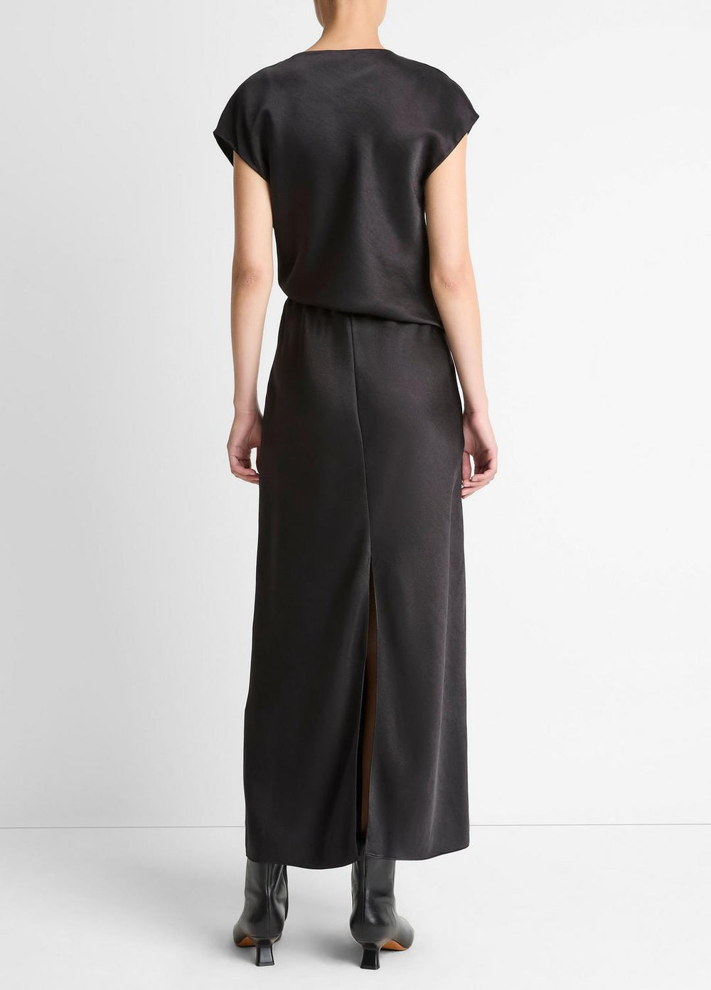Draped Satin Cowl-Neck Dress in Dresses - BLACK
