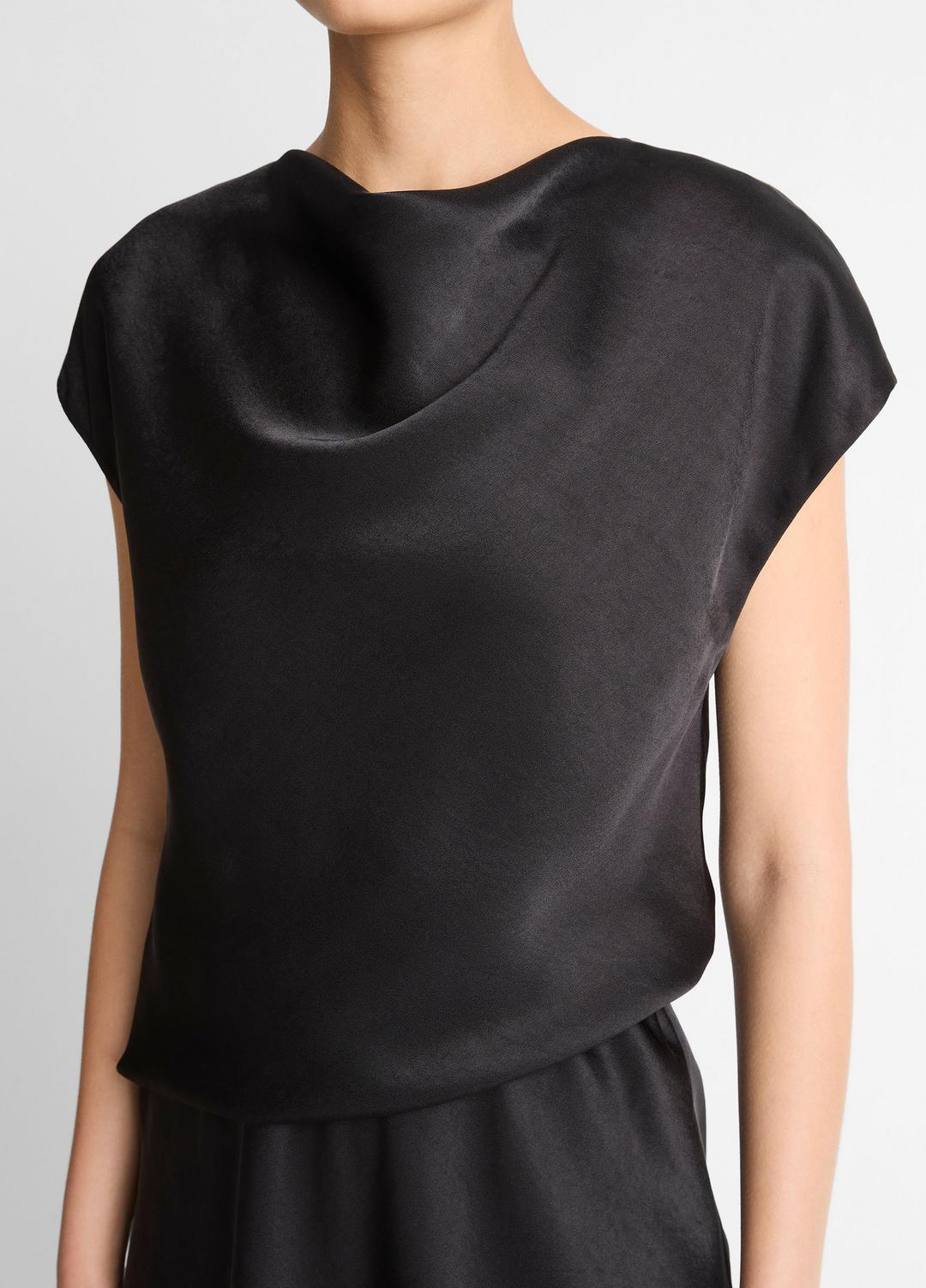Draped Satin Cowl-Neck Dress in Dresses - BLACK