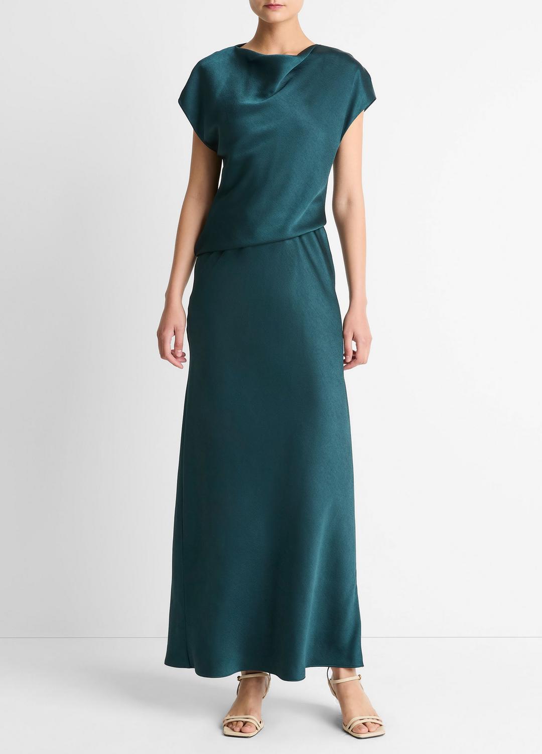 Draped Satin Cowl-Neck Dress in Dresses - JUNIPER