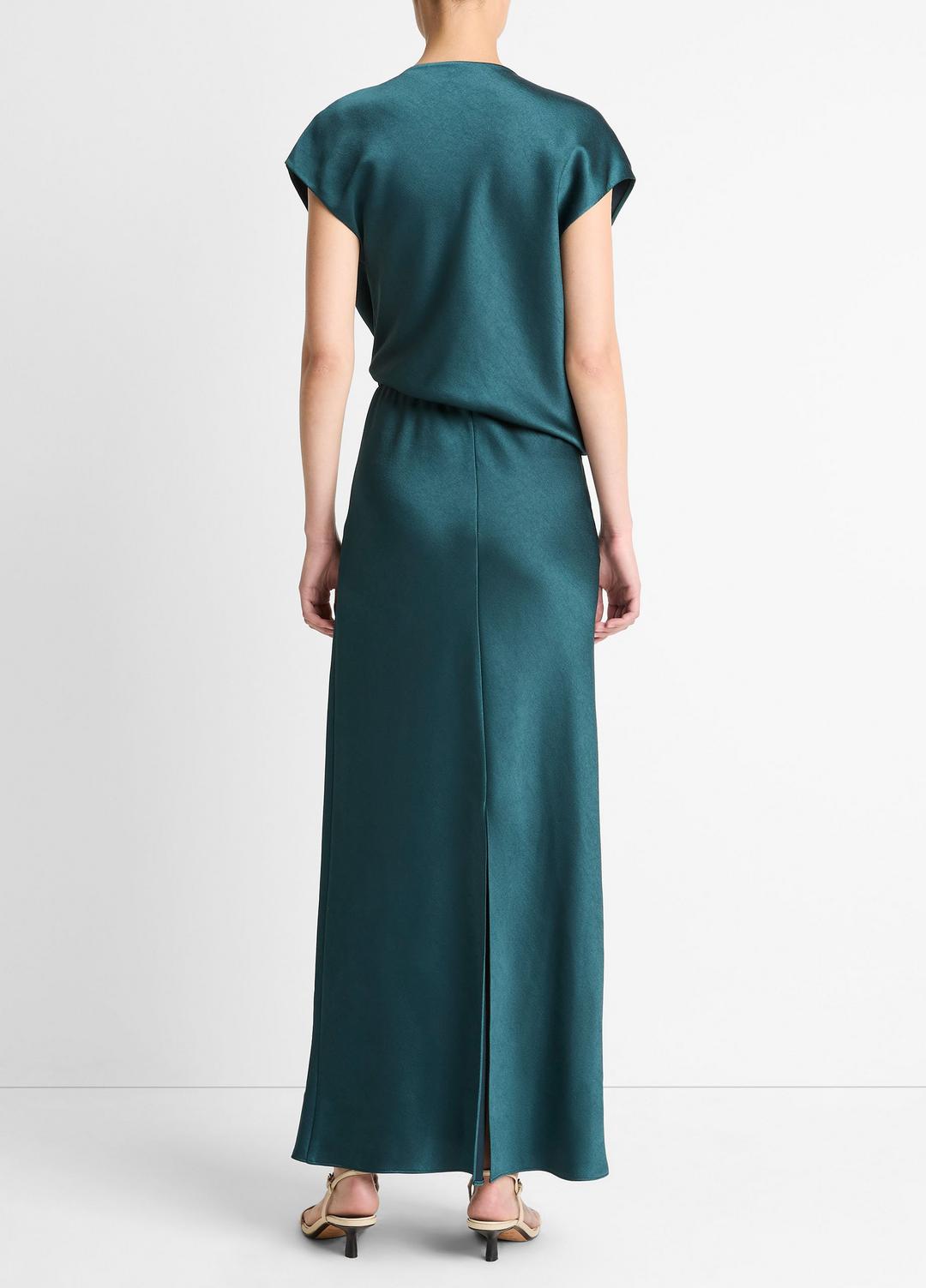 Draped Satin Cowl-Neck Dress in Dresses - JUNIPER