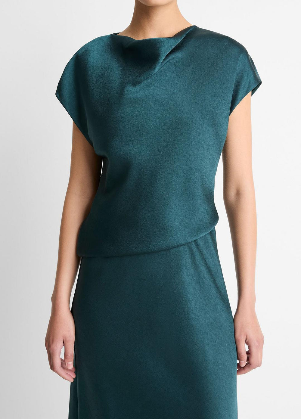 Draped Satin Cowl-Neck Dress in Dresses - JUNIPER