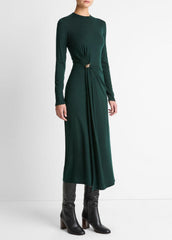 Cinched-Waist Wool-Blend Long-Sleeve Dress in Dresses - JUNIPER