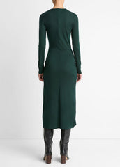 Cinched-Waist Wool-Blend Long-Sleeve Dress in Dresses - JUNIPER