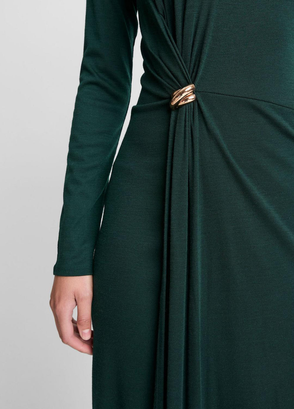 Cinched-Waist Wool-Blend Long-Sleeve Dress in Dresses - JUNIPER