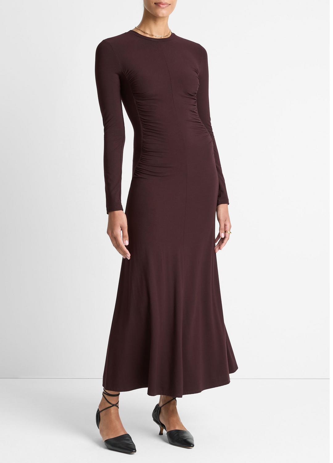 Ruched-Seam Long-Sleeve Dress in Dresses - DARK FIG