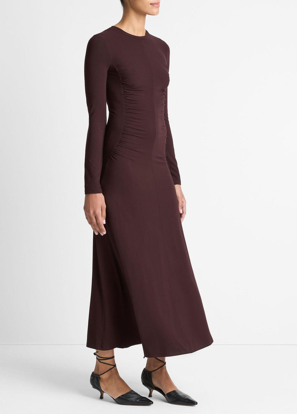 Ruched-Seam Long-Sleeve Dress in Dresses - DARK FIG