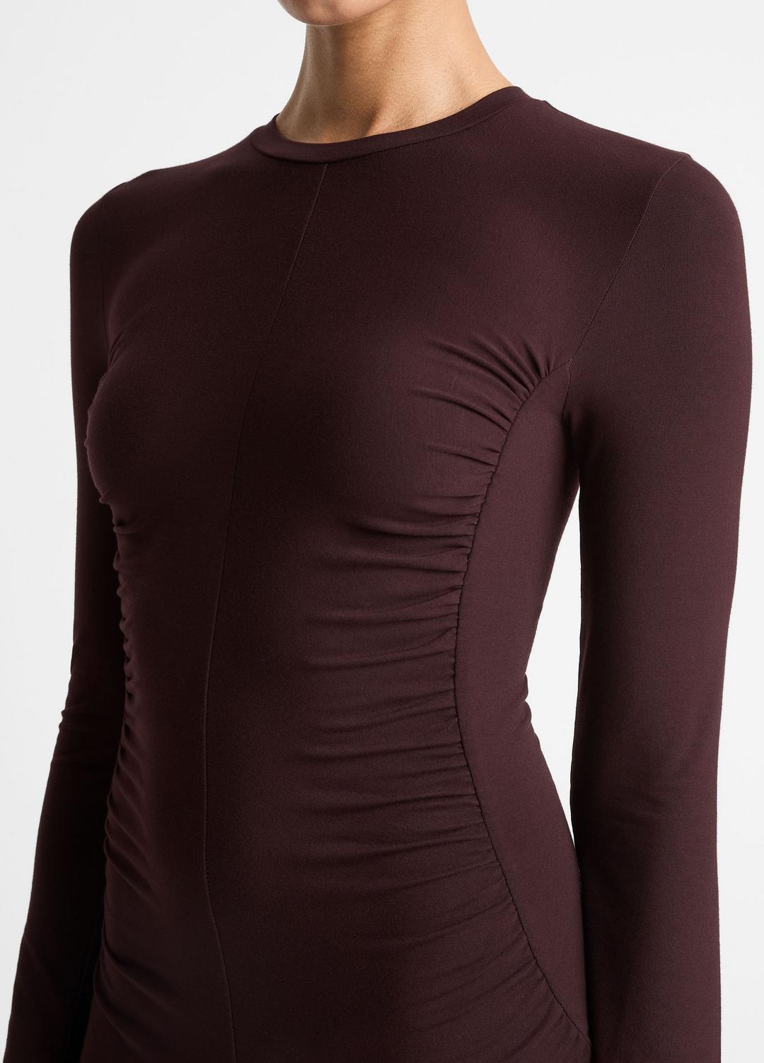 Ruched-Seam Long-Sleeve Dress in Dresses - DARK FIG