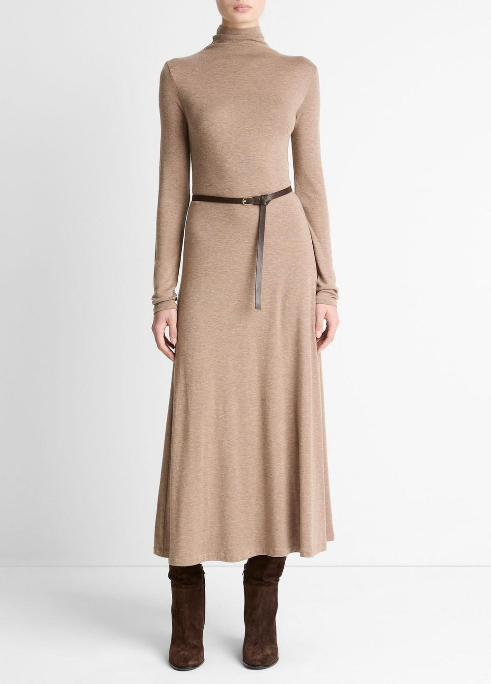 Cozy Jersey Funnel-Neck Long-Sleeve Dress in Dresses - HEATHER DOE