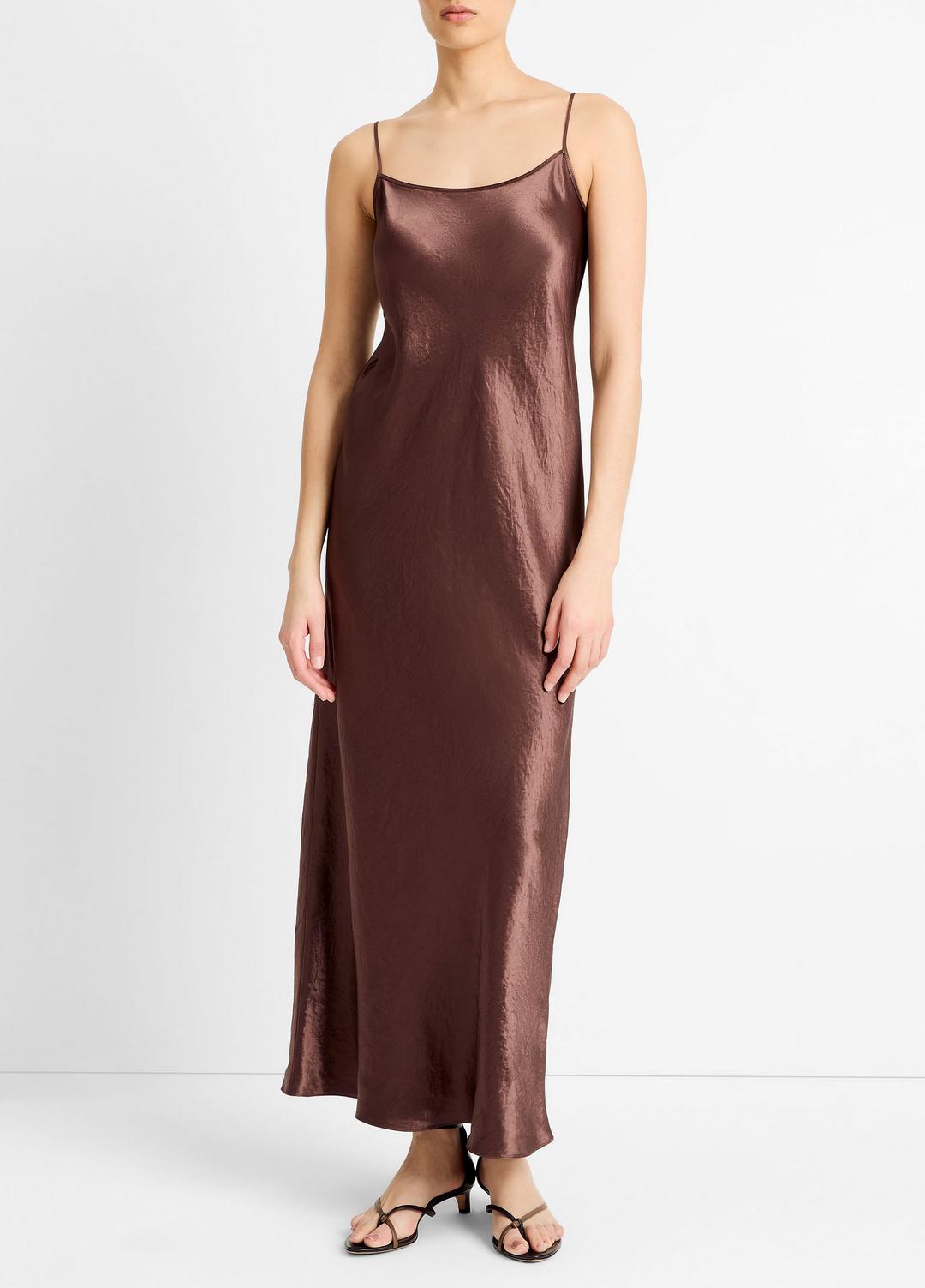Satin Bias Maxi Slip Dress in Dresses - CHOCOLATE