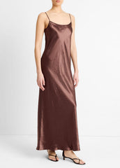 Satin Bias Maxi Slip Dress in Dresses - CHOCOLATE
