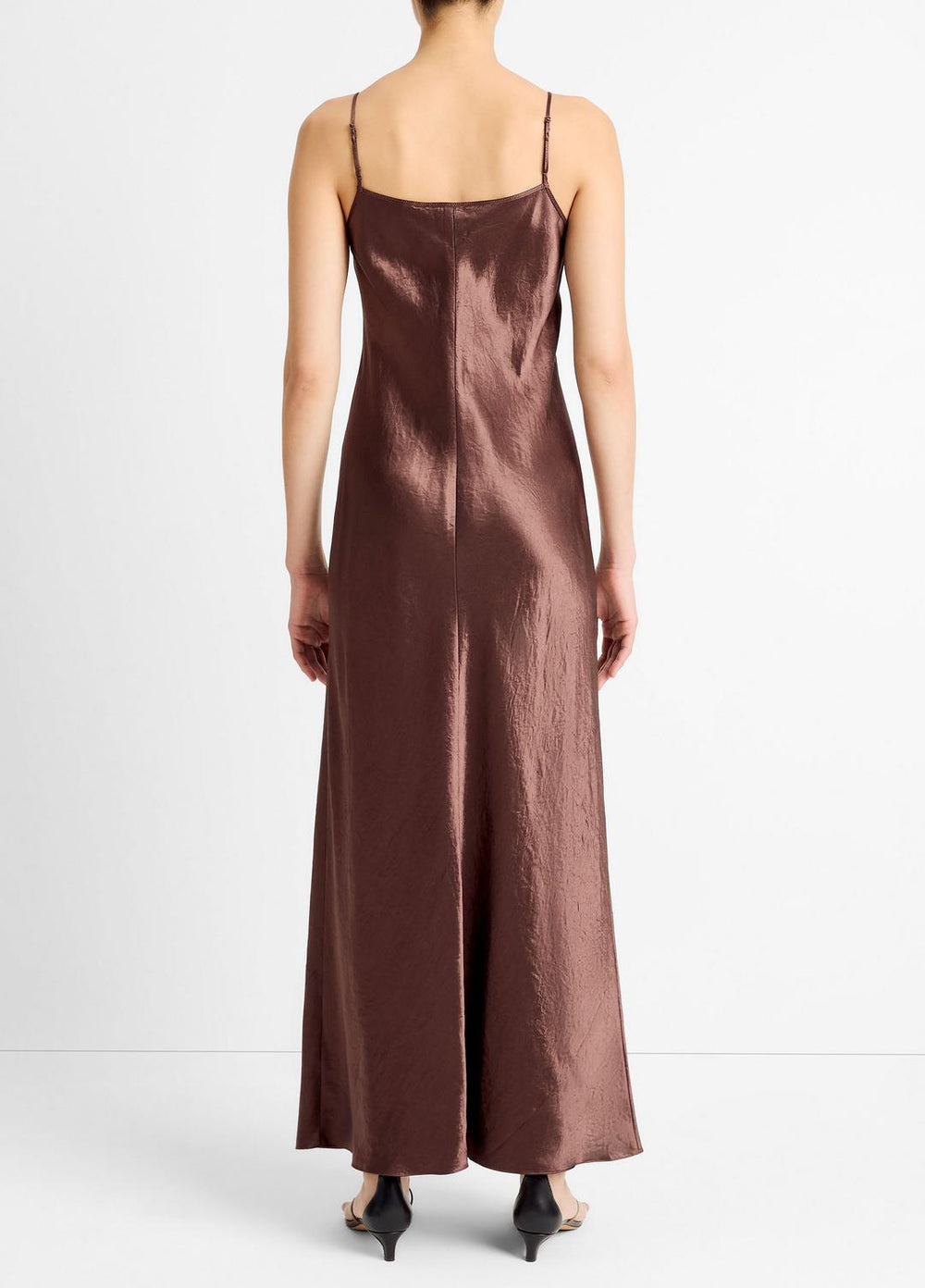 Satin Bias Maxi Slip Dress in Dresses - CHOCOLATE