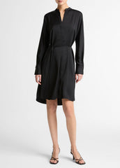 Matte Satin Band-Collar Dress in Dresses - BLACK