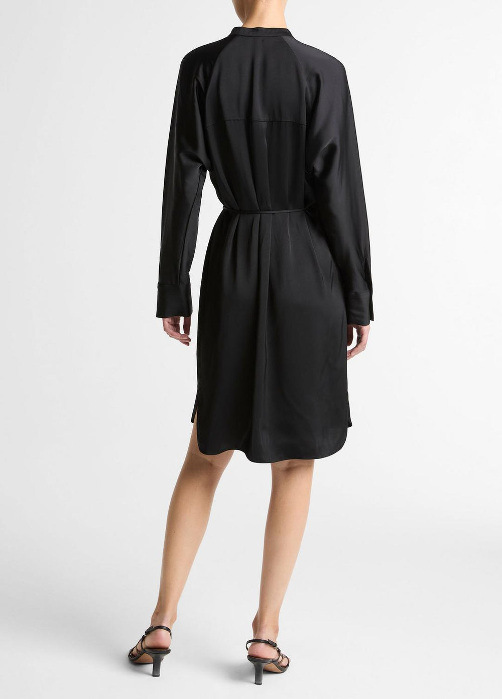 Matte Satin Band-Collar Dress in Dresses - BLACK