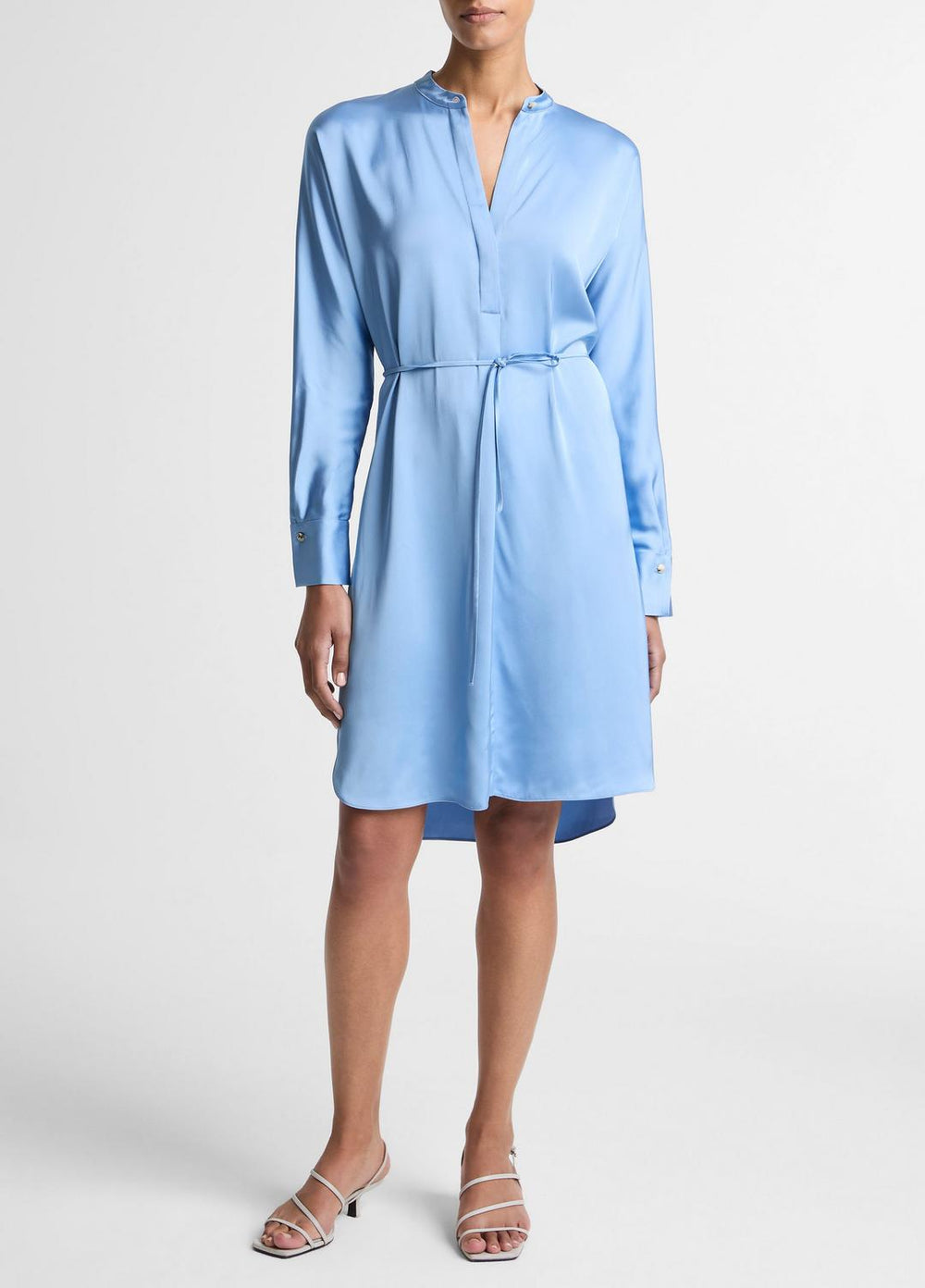 Matte Satin Band-Collar Dress in Dresses - HYDRA