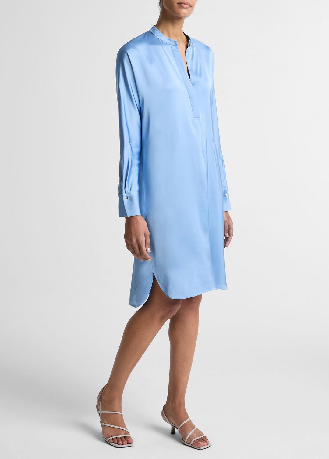Matte Satin Band-Collar Dress in Dresses - HYDRA
