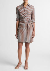 Striped Cotton-Blend Wrap Dress in Dresses - BROWN MULTI