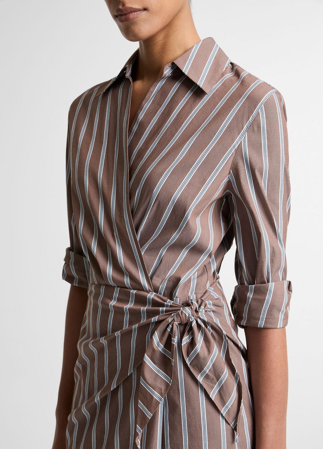 Striped Cotton-Blend Wrap Dress in Dresses - BROWN MULTI