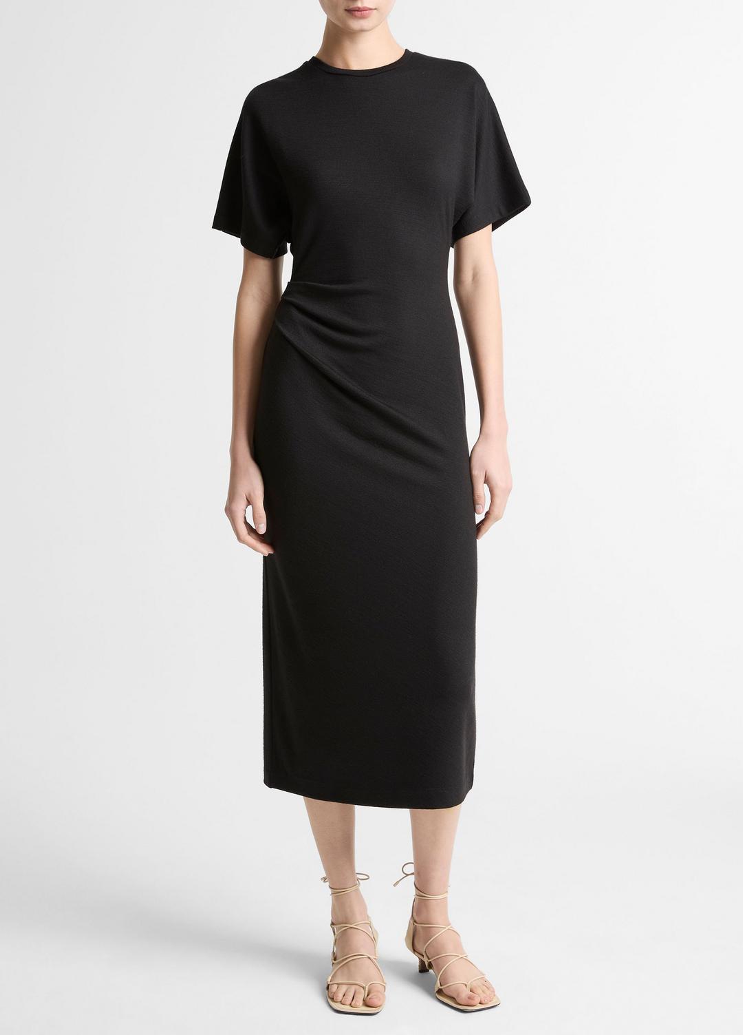 Ruched-Side Matte Jersey Short-Sleeve Dress in Dresses - BLACK