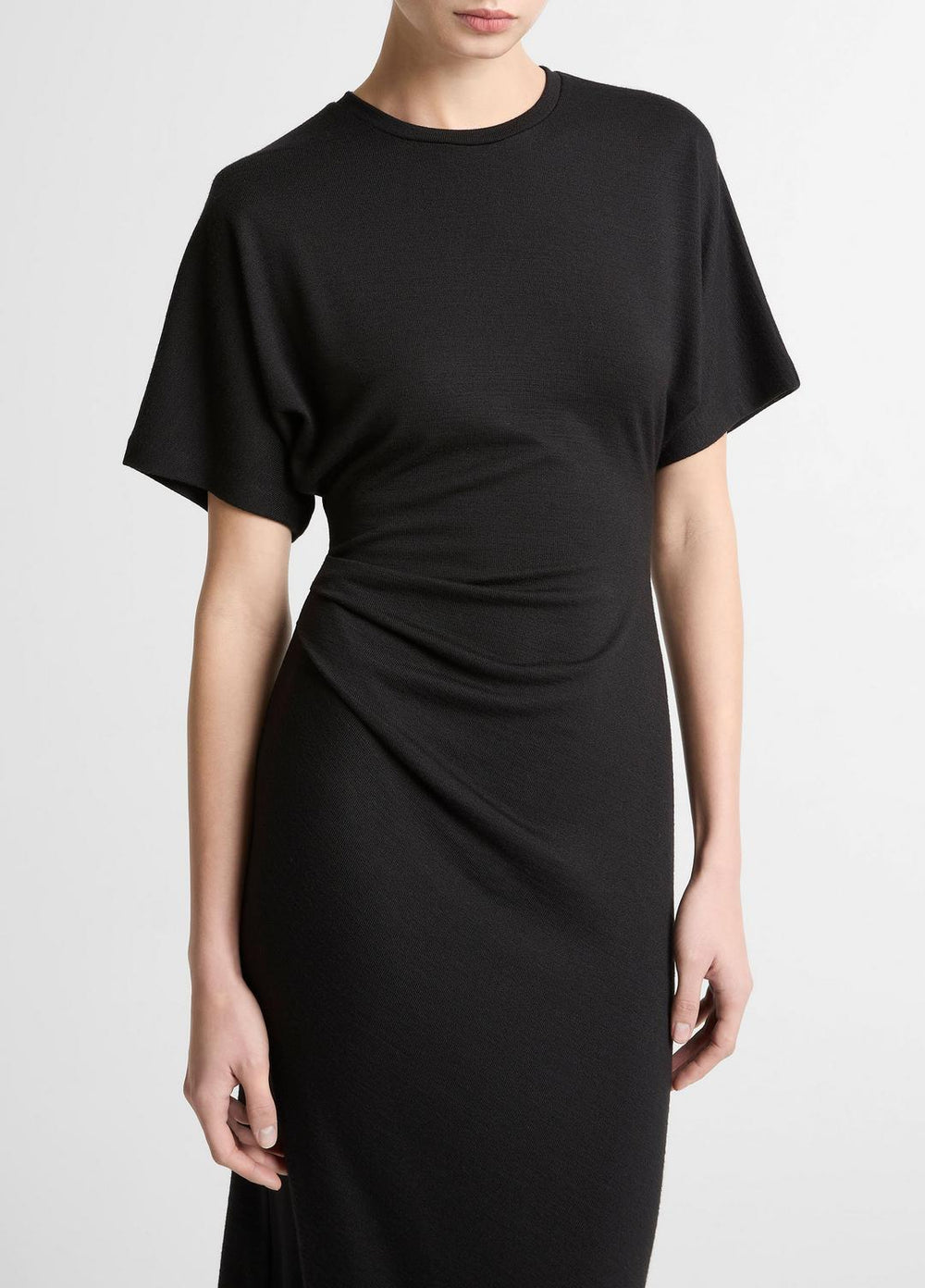 Ruched-Side Matte Jersey Short-Sleeve Dress in Dresses - BLACK