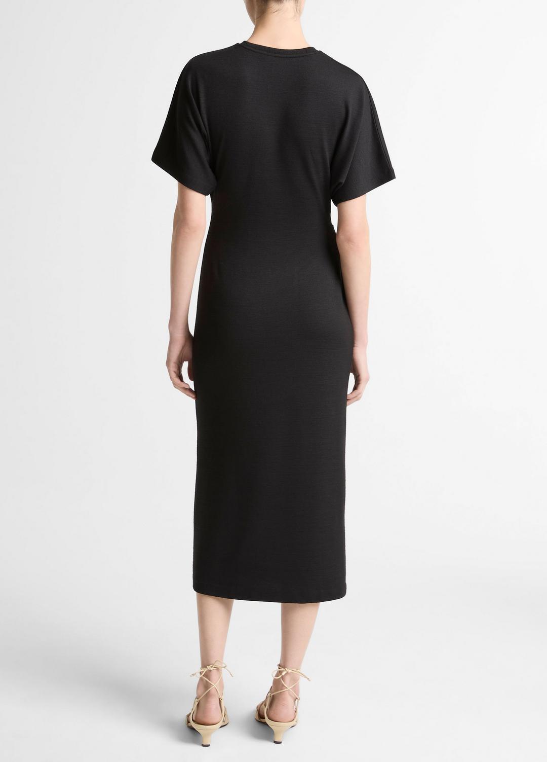Ruched-Side Matte Jersey Short-Sleeve Dress in Dresses - BLACK