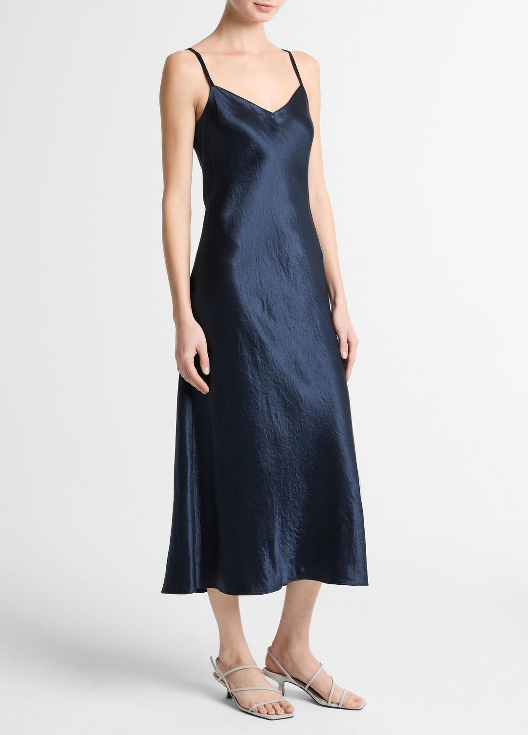 Satin V-Neck Slip Dress in Dresses - COASTAL BLUE