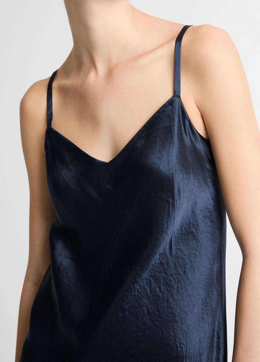 Satin V-Neck Slip Dress in Dresses - COASTAL BLUE